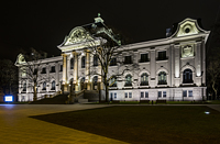 National art museum of Latvia illuminated at night